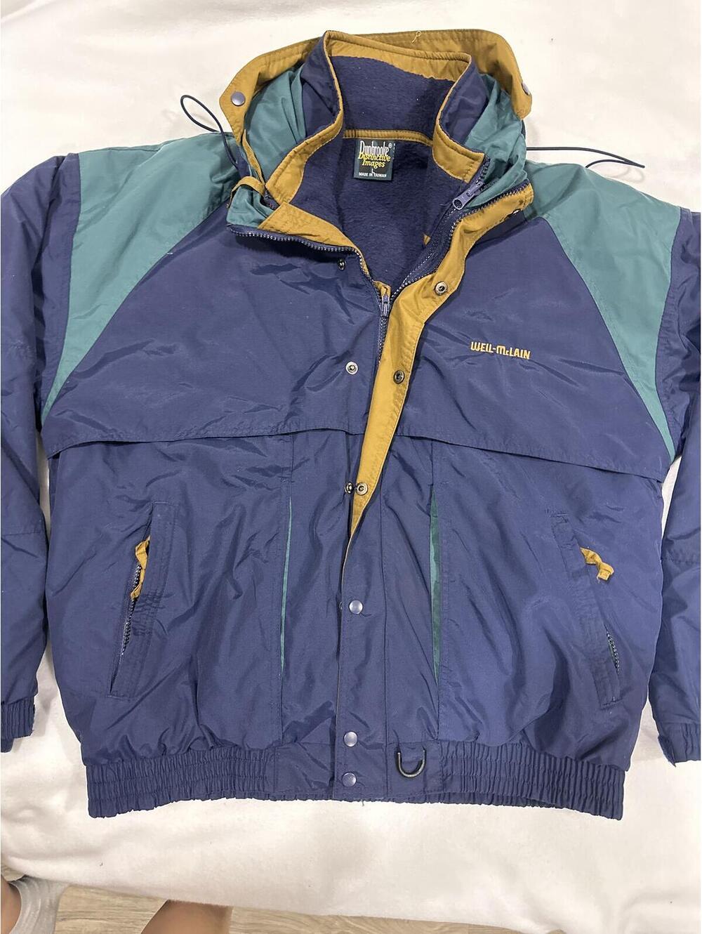 Weil-McLain Vintage Insulated Nylon Hooded Jacket Navy Teal Gold